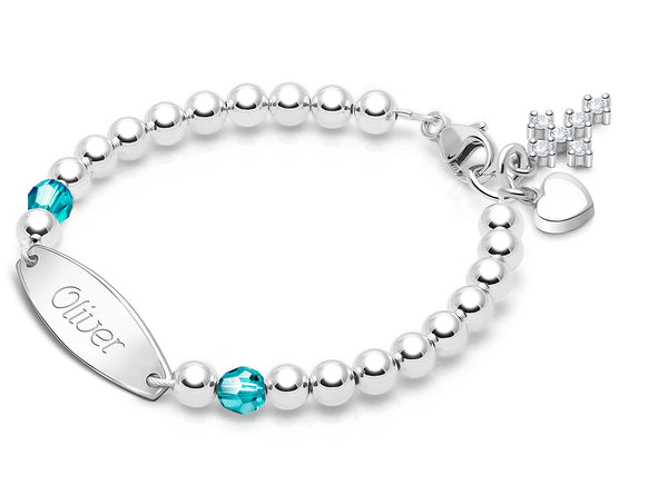 Tiny Blessings Birthstone, Christening/Baptism Baby/Children’s Engraved Bracelet for Boys- Sterling Silver