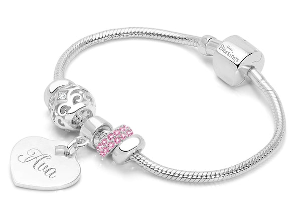 Adoré™ Holiday Starter Set, Baby/Children’s Engraved Charm Bracelet for Girls – Sterling Silver