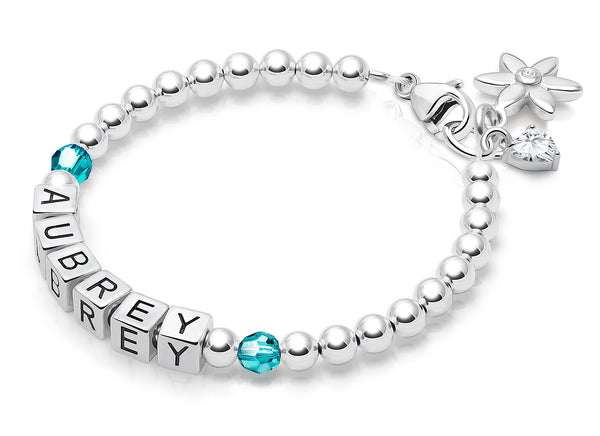 Tiny Blessings Birthstone, Teen’s Name Bracelet for Girls – Sterling Silver