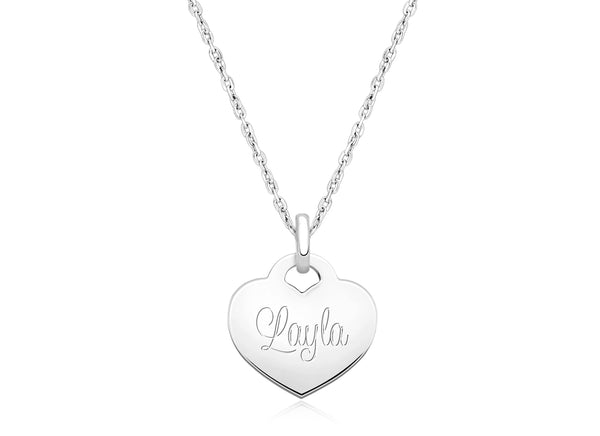 14K White Gold Baby Heart, Engraved Communion Children’s Necklace for Girls (FREE Personalization) – 14K White Gold