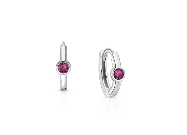 February Birthstone 9mm Huggie Hoops, Swarovski® Crystal Baby/Children’s Earrings – Sterling Silver