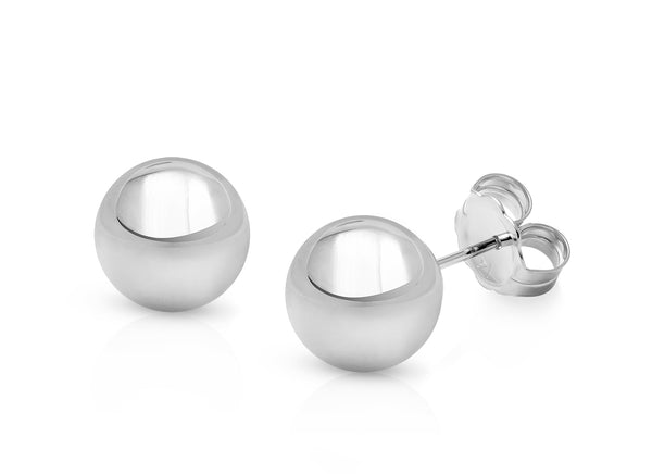 8mm Classic Round Studs, Teen’s Earrings, Friction Back – 14K White Gold