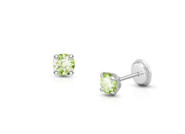 August Birthstone Studs, 4mm Swarovski® Crystal Baby/Children’s Earrings, Screw Back – 14K White Gold
