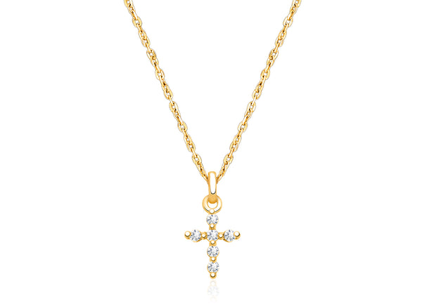Shining Cross, Pavé CZ Children’s Necklace for Girls – 14K Gold