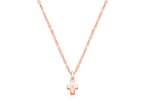 Forever in Faith Cross with Genuine Diamond, Communion Children’s Necklace for Girls – 14K Rose Gold