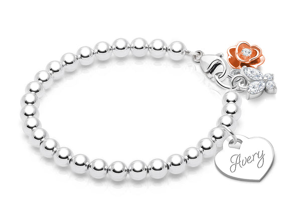 4mm Tiny Blessings Beads, Teen’s Beaded Bracelet for Girls (INCLUDES Engraved Charm) – Sterling Silver