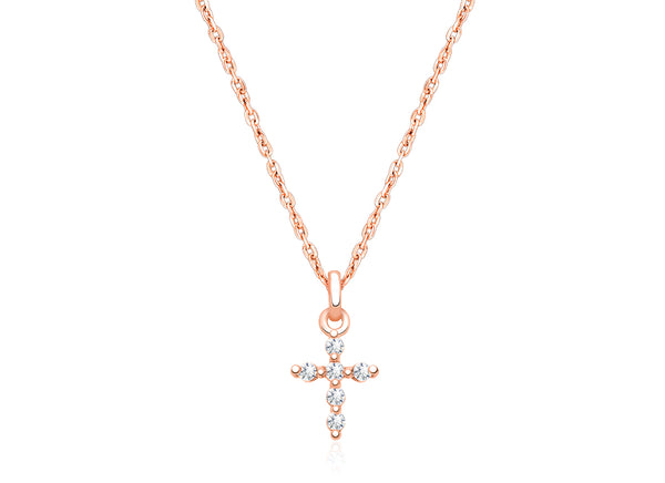 Shining Cross, Pavé CZ Communion Children’s Necklace for Girls – 14K Rose Gold