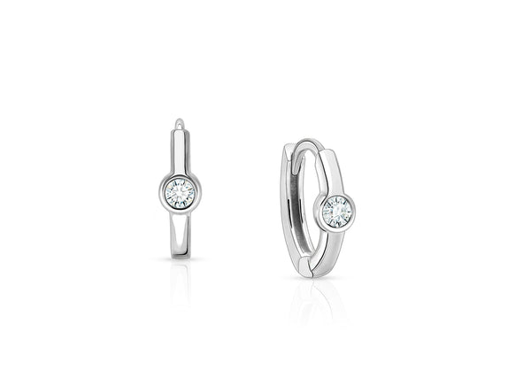 April Birthstone 9mm Huggie Hoops, Swarovski® Crystal Baby/Children’s Earrings – Sterling Silver