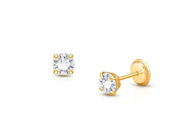 4mm Genuine Diamond Studs, Communion Baby/Children’s Earrings, Screw Back – 14K Gold