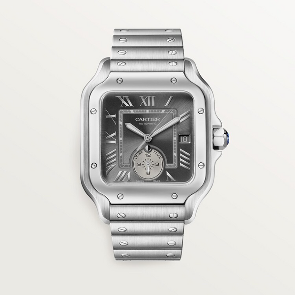 Unworn Santos Dual Time, Stainless Steel, 40.2mm, Ref# WSSA0076, box and papers