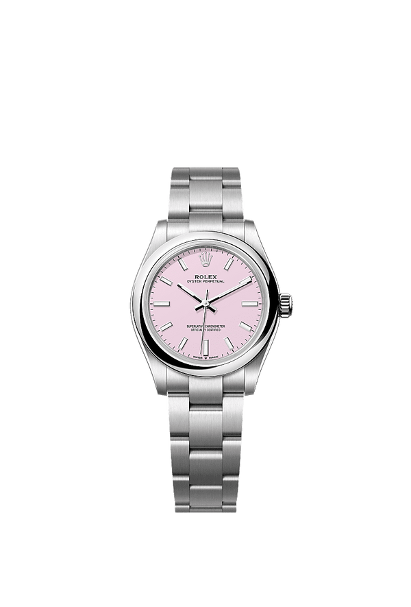 Unworn 2025, Oyster Perpetual, Oystersteel, 31mm, Candy pink dial, Domed Oyster, Ref# 277200-0009, box and papers