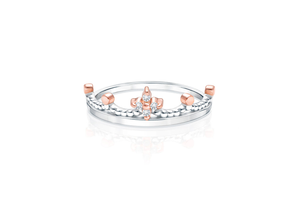 Rosabella™ Tiara, Clear CZ Children’s Two-Tone Ring for Girls – Sterling Silver