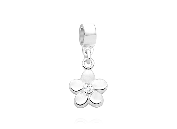 Flower in Bloom, Sterling Silver Flower with Clear CZ – Adoré™ Children’s Dangle Charm