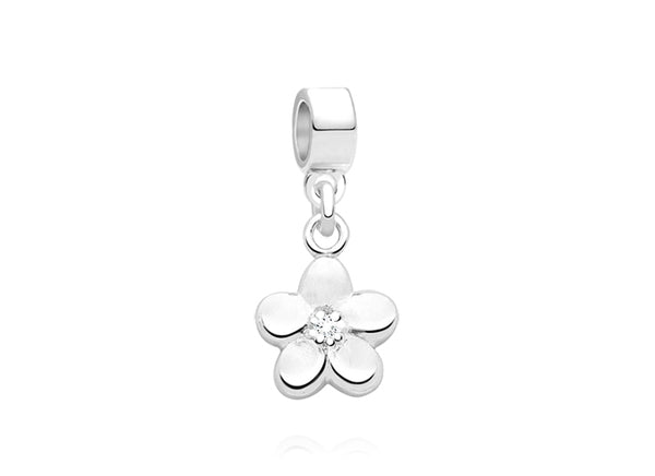 Flower in Bloom, Sterling Silver Flower with Clear CZ – Adoré™ Children’s Dangle Charm