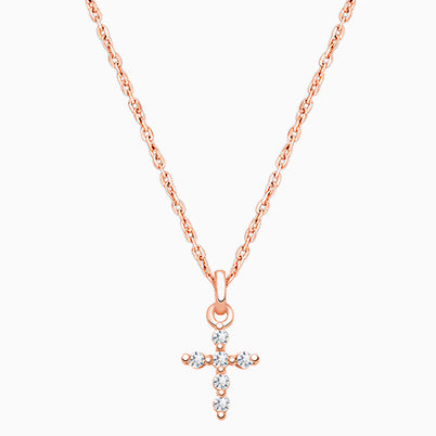 Forever in Faith Cross with Genuine Diamond, Children’s Necklace for Girls – 14K Rose Gold