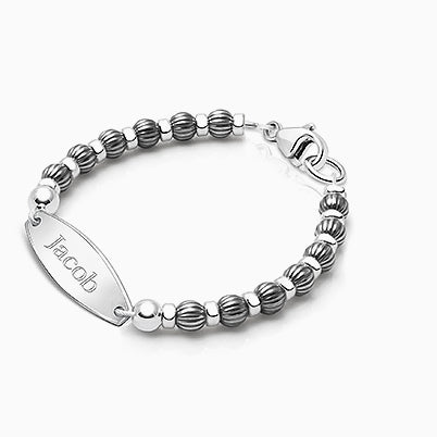 Birthstone Crystal, Baby/Children’s Beaded Bracelet for Boys (All 12 Birthstones Avail) – Sterling Silver