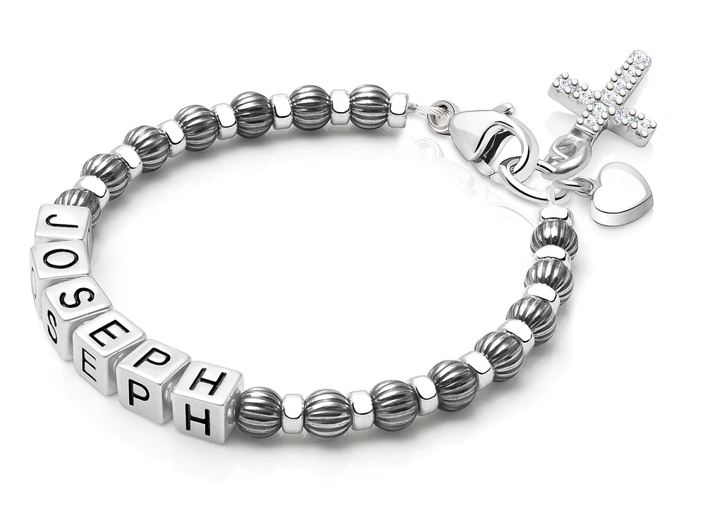 Boy’s Oxidized Silver, Christening/Baptism Baby/Children’s Name Bracelet – Sterling Silver