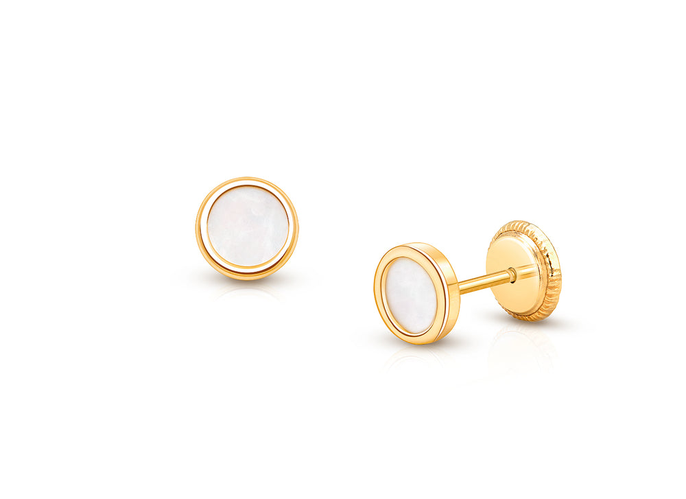 Gia™ Genuine Shimmer, Mother of Pearl Teen’s Earrings, Screw Back – 14K Gold
