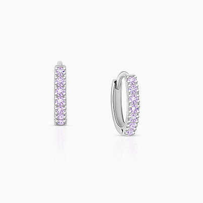 Timeless Pavé Lavender CZ 9mm Huggie Hoops, Baby/Children’s Earrings – Sterling Silver