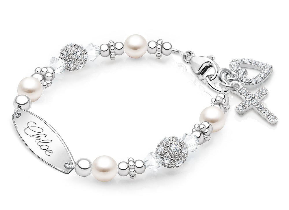 Birthstone, Christening/Baptism Baby/Children’s Engraved Bracelet for Girls (All 12 Birthstones Avail) – Sterling Silver