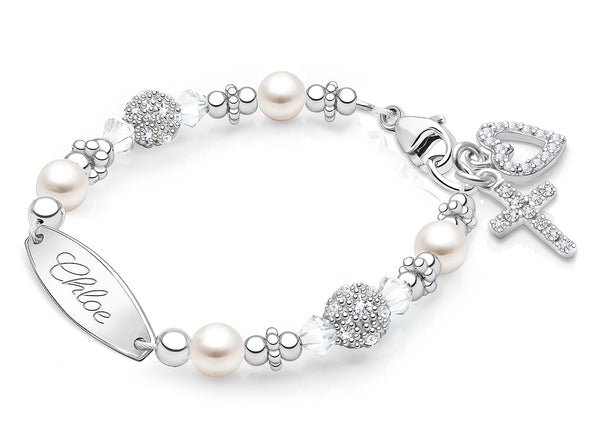 Birthstone, Christening/Baptism Baby/Children’s Engraved Bracelet for Girls (All 12 Birthstones Avail) – Sterling Silver