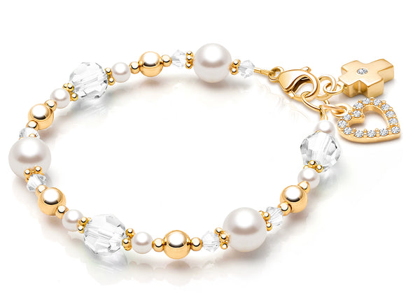 My Little Sunshine Birthstone, Christening/Baptism Baby/Children’s Beaded Bracelet for Girls (All 12 Birthstones Avail) – 14K Gold