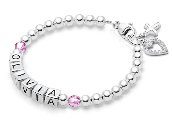 Tiny Blessings Birthstone, Baptism/Christening Baby/Children’s Name Bracelet for Girls – Sterling Silver