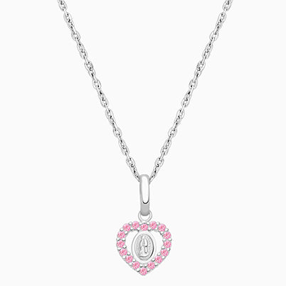 Virgin Mary, Pink CZ Heart Children’s Necklace for Girls – 14K Rose Gold