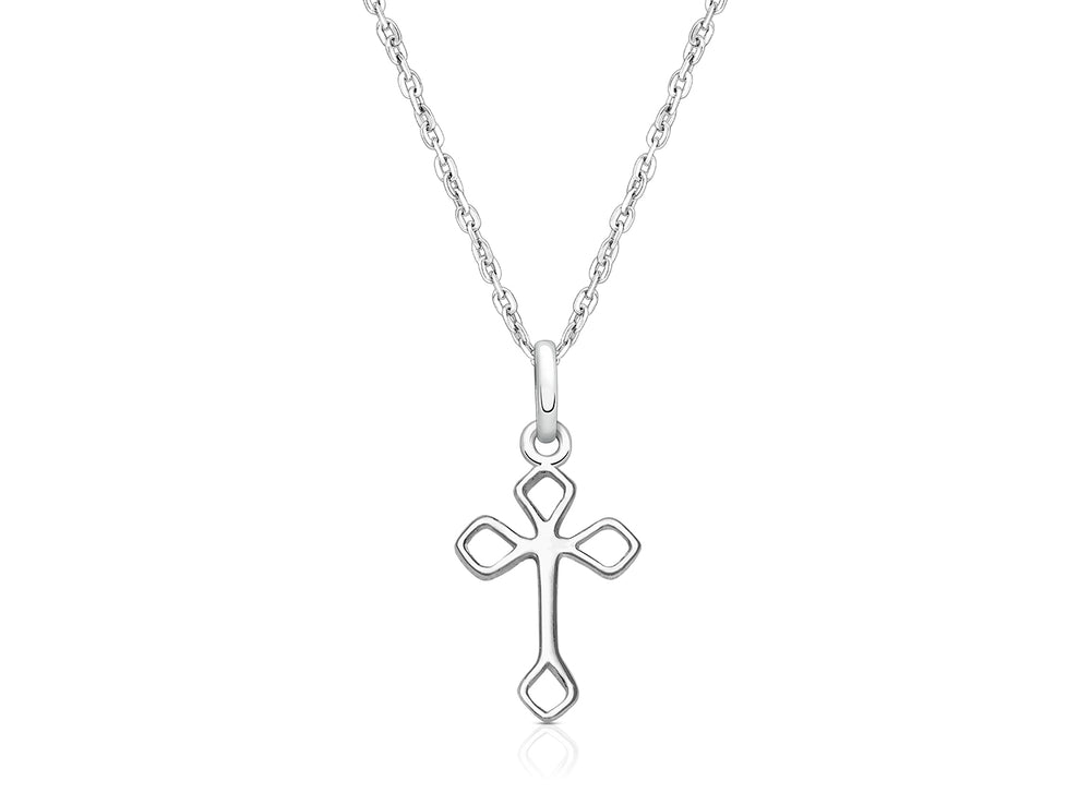 Diamond Point Cross, Children’s Necklace for Girls – Sterling Silver