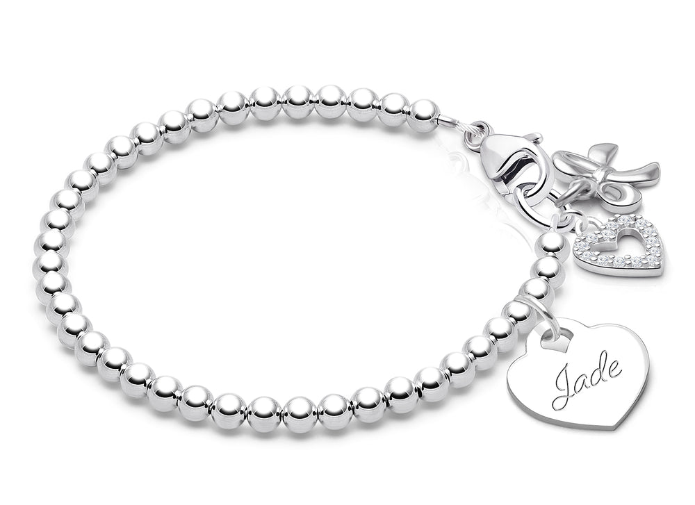 3mm Tiny Blessings Beads, Baby/Children’s Beaded Bracelet for Girls (INCLUDES Engraved Charm) – Sterling Silver