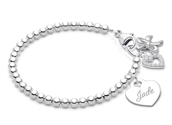 3mm Tiny Blessings Beads, Baby/Children’s Beaded Bracelet for Girls (INCLUDES Engraved Charm) – Sterling Silver