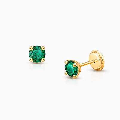 May Birthstone Studs, 4mm Swarovski® Crystal Baby/Children’s Earrings, Screw Back – 14K Gold