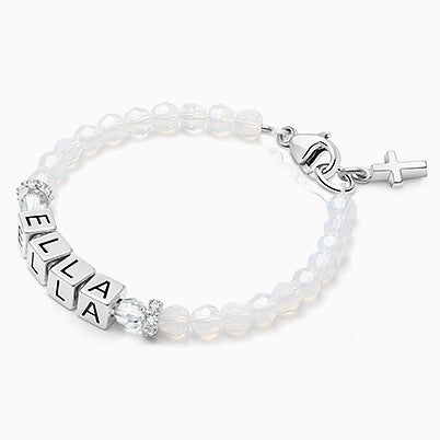 4mm Tiny Blessings Beads, Christening/Baptism Baby/Children’s Name Bracelet for Girls – Sterling Silver