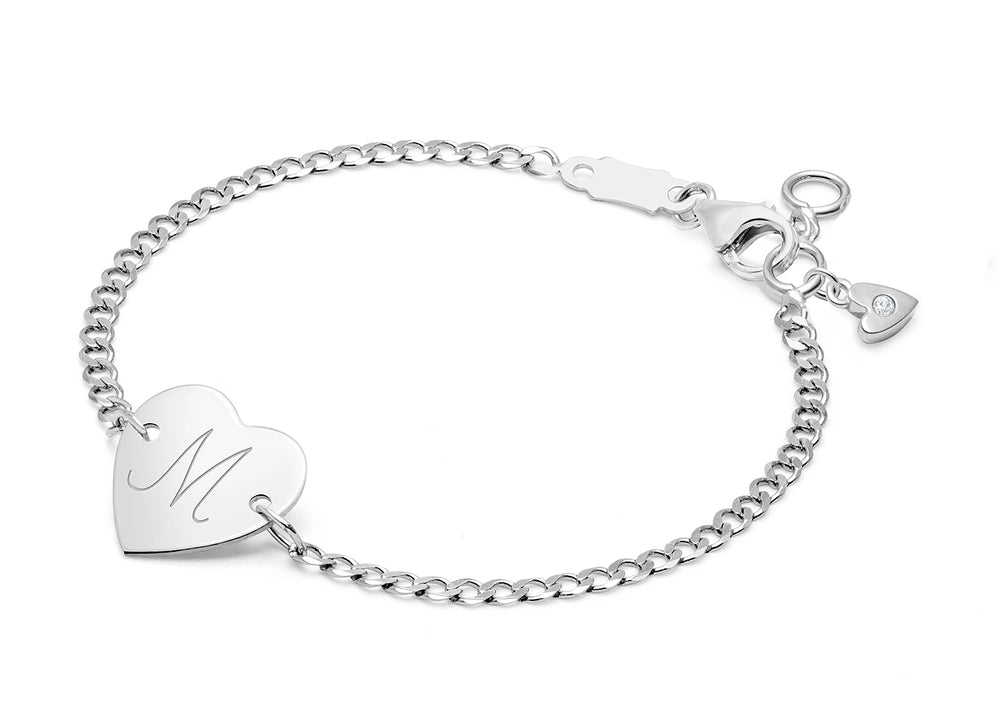 Heart of Gold, Baby/Children’s Engraved ID Bracelet for Girls – 14K White Gold