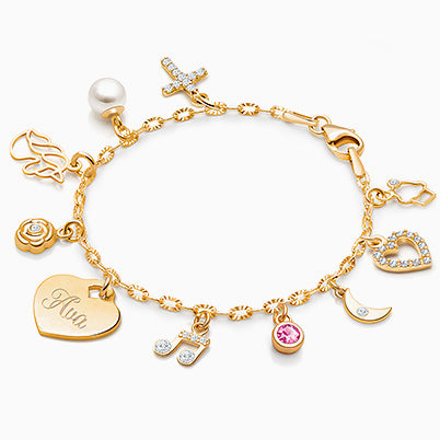 Music Note – Clear CZ Baby/Children’s Individual Charm (Add to Your Existing Bracelet or Necklace) – 14K Gold