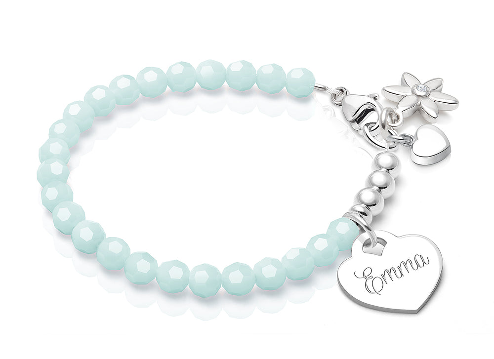 tB® Signature Crystal™ Trademark Blue, Teen’s Beaded Bracelet for Girls (INCLUDES Engraved Charm) – Sterling Silver