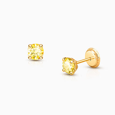 November Birthstone Studs, 4mm Swarovski® Crystal Baby/Children’s Earrings, Screw Back – 14K Gold