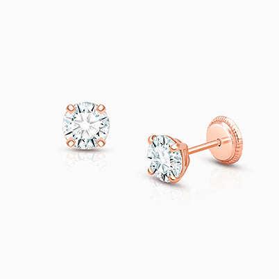 5mm Classic Round Studs, Christening/Baptism Baby/Children’s Earrings, Screw Back – 14K Rose Gold