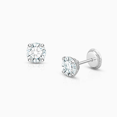 5mm Classic Round Studs, First Holy Communion Children’s Earrings, Screw Back – 14K Gold