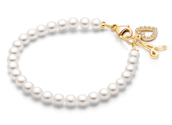 4mm Cultured Pearls, Baby/Children’s Beaded Bracelet for Girls – 14K Gold