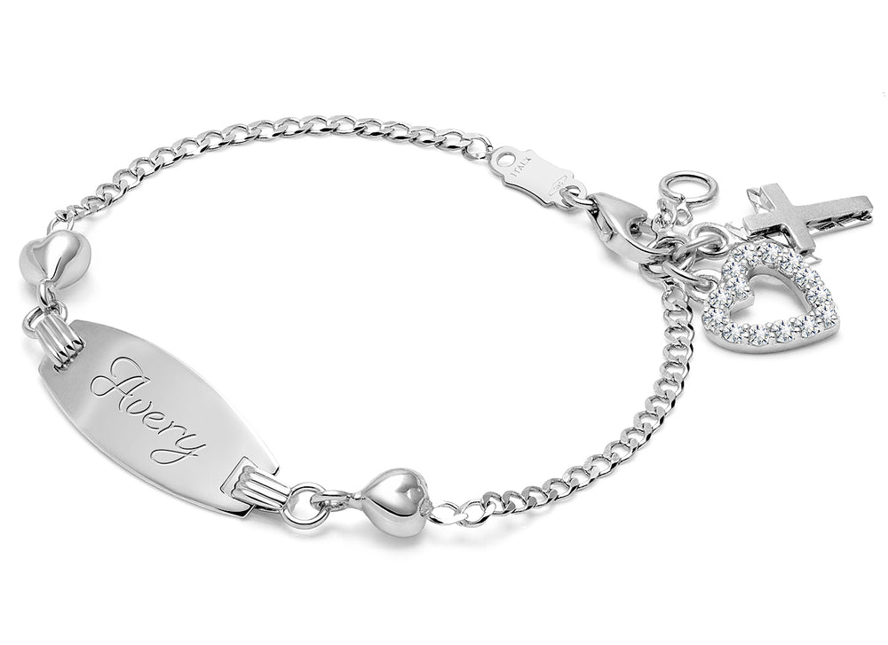 Follow Your Heart, Baby/Children’s Engraved ID Bracelet for Girls – 14K White Gold