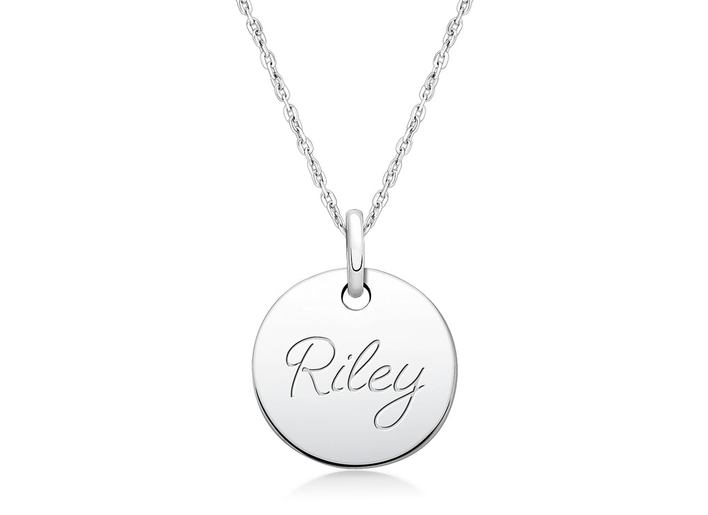 Small Round, Engraved Communion Children’s Necklace for Girls (FREE Personalization) – Sterling Silver