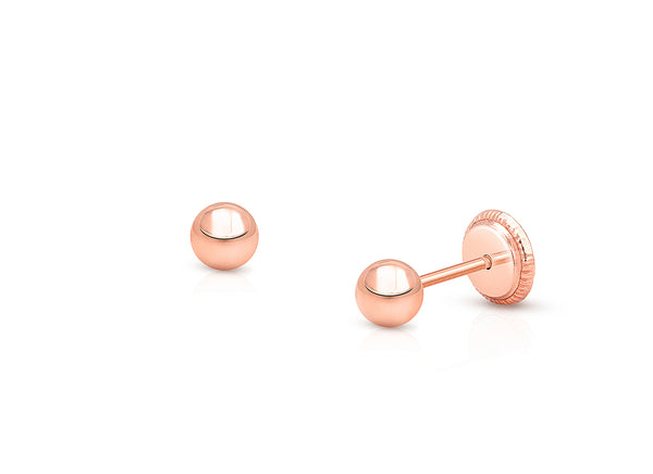 3mm Classic Round Studs, Baby/Children’s Earrings, Screw Back – 14K Rose Gold