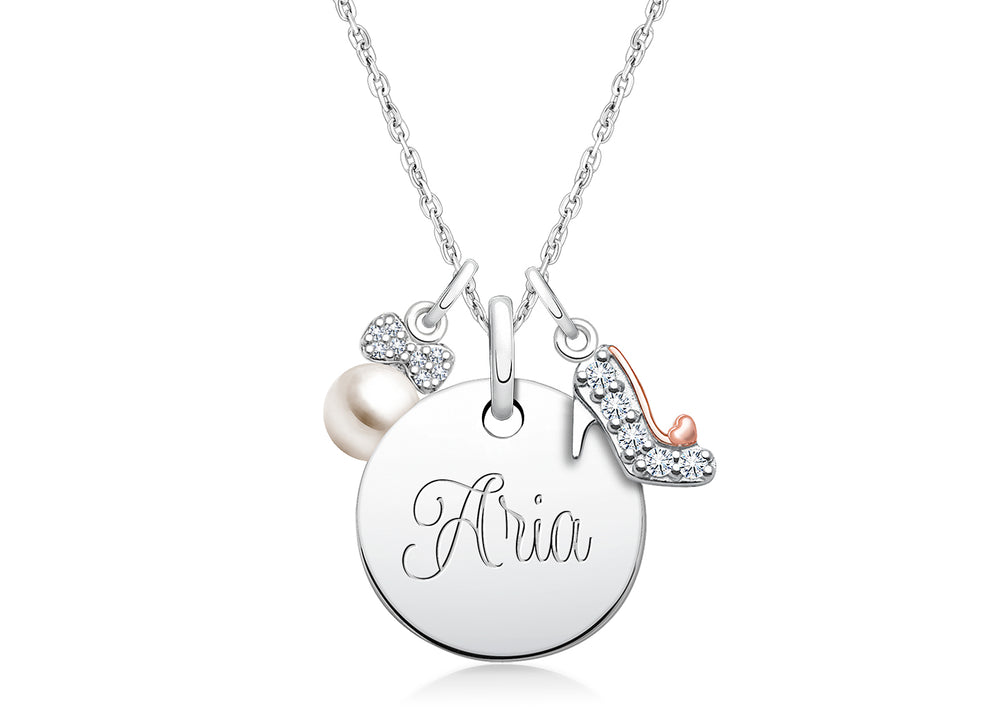 Small Round “Design Your Own” Children’s Necklace for Girls (50+ Optional Charms & FREE Engraving) – Sterling Silver