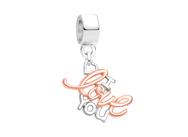 I Love You, 2-Tone Sterling Silver with 14K Rose Gold Plating – Children’s Adoré™ Dangle Charm