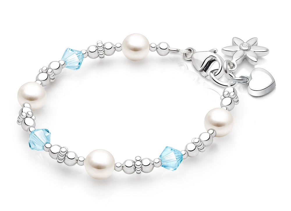 Diamonds & Pearls, Teen’s Beaded Bracelet for Girls – Sterling Silver