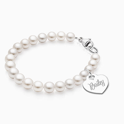 4mm Cultured Pearls, Teen’s Name Bracelet for Girls – Sterling Silver