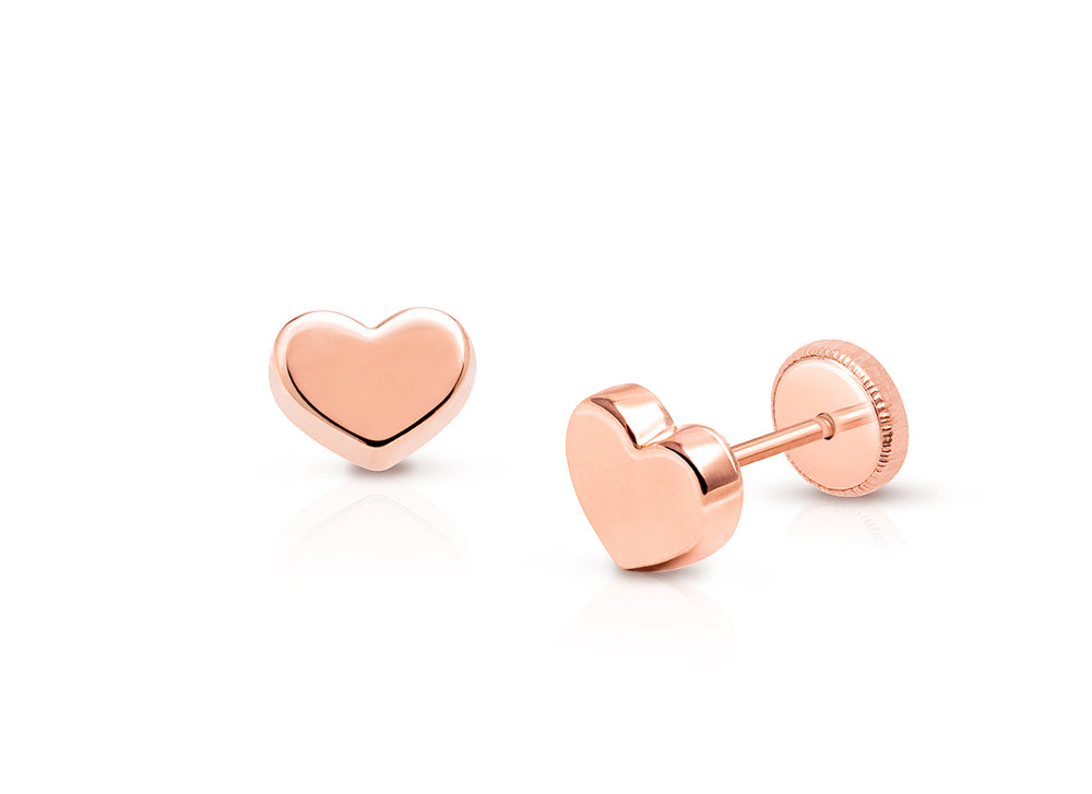 Modern Heart, Mother’s Earrings, Screw Back – 14K Rose Gold