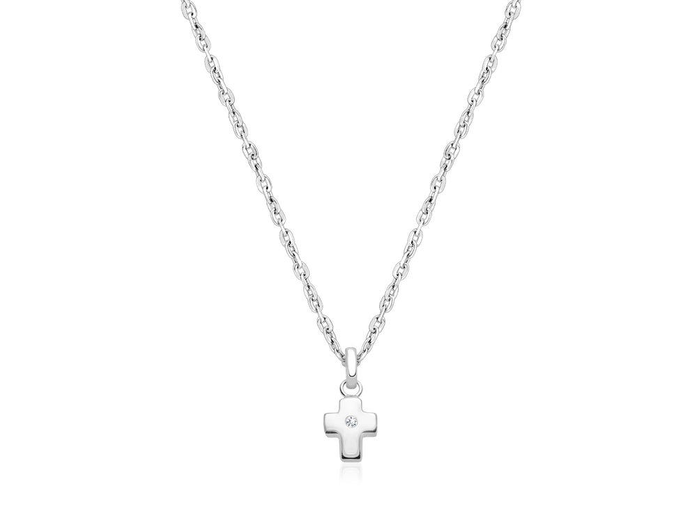 Forever in Faith Cross with Genuine Diamond, Communion Children’s Necklace for Girls – 14K White Gold