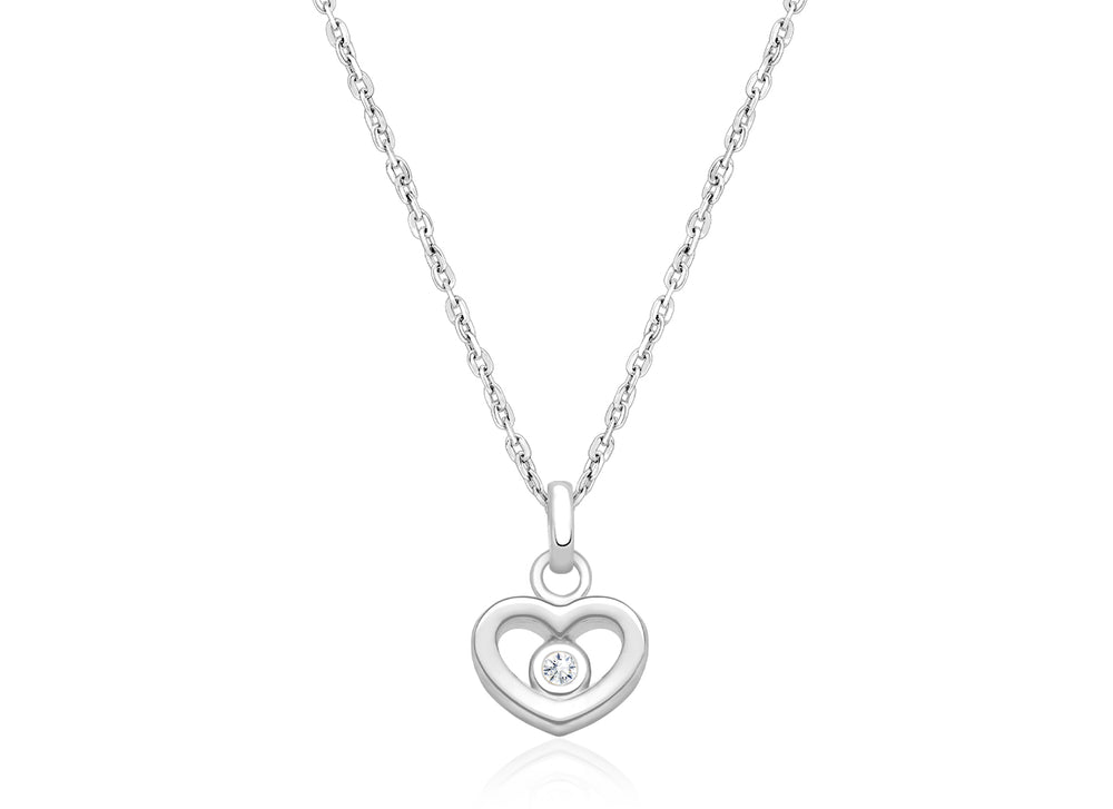 Sacred Heart with Genuine Diamond, Children’s Necklace for Girls – 14K White Gold